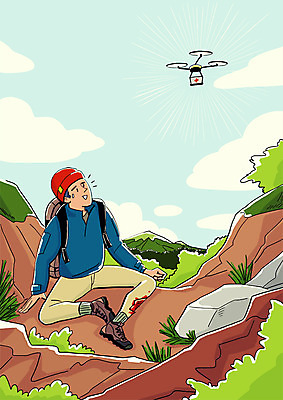 전신 PSD 남자 일러스트 산 한명 성인 약 기계 바위 등산객 스마트 로봇 배송 다침 드론 4차산업 모빌리티 AI_인공지능 국내일러스트 1 산업 교통수단 컨셉 의학 사람 등산 돌_바위 파일형식