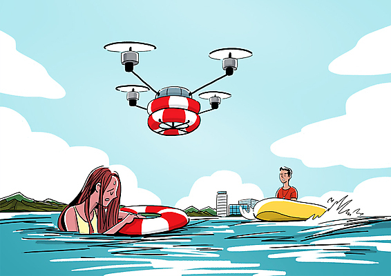 PSD 여자 남자 바다 일러스트 상반신 성인 두명 기계 스마트 로봇 튜브 구조대 구조요원 드론 4차산업 모빌리티 AI_인공지능 국내일러스트 산업 교통수단 컨셉 사람 구출 파일형식