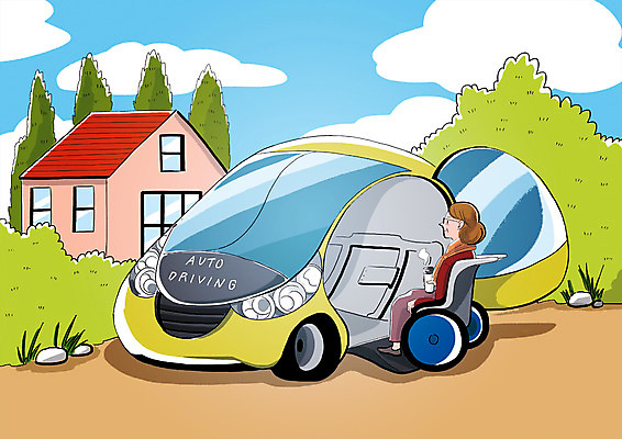 전신 PSD 나무 여자 노년 일러스트 자동차 주택 한명 앉기 기계 스마트 로봇 휠체어 무인 자동 4차산업 자율주행 모빌리티 AI_인공지능 국내일러스트 식물 1 산업 육상교통 교통수단 컨셉 모션 사람 성인 건물 운전 파일형식