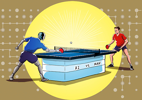 전신 PSD 남자 일러스트 한명 경기 성인 운동 기계 탁구 스마트 로봇 4차산업 AI_인공지능 국내일러스트 1 산업 스포츠 컨셉 건강 사람 구기 파일형식