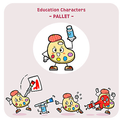 캐릭터 일러스트 사람없음 세트 달리기 물감 팔레트 그림 그림붓 사물캐릭터 일러캐릭터 AI파일 모션 미술도구 붓 파일형식 벡터