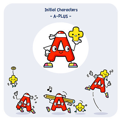 캐릭터 알파벳 일러스트 사람없음 세트 연필 점프 성적 에이플러스 일러캐릭터 AI파일 영어 교육 모션 학용품 필기구 점수 파일형식 벡터