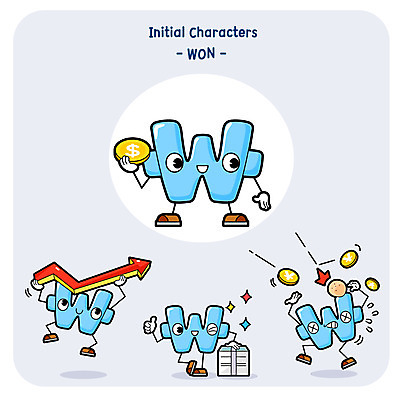 캐릭터 돈 일러스트 그래프 사람없음 세트 원화 화폐기호 주가 환율 일러캐릭터 AI파일 기호 경제 재산 주식 화폐 파일형식 벡터