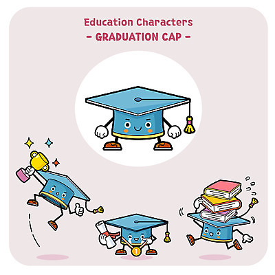 캐릭터 일러스트 학사모 사람없음 책 세트 우승 트로피 메달 사물캐릭터 일러캐릭터 AI파일 모자_잡화 졸업 최고 상_우승 상_상패 파일형식 벡터