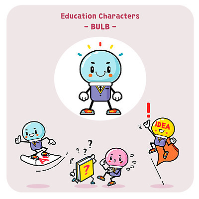 캐릭터 일러스트 전구 아이디어 사람없음 책 세트 점프 호기심 성적 에이플러스 사물캐릭터 일러캐릭터 AI파일 교육 감정 컨셉 모션 점수 파일형식 벡터