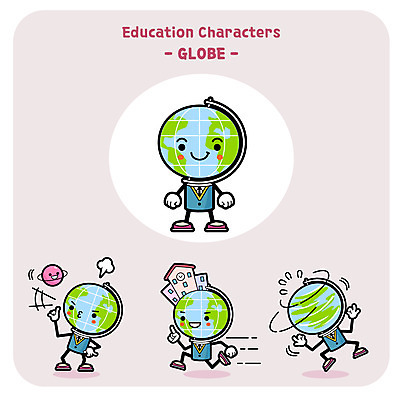 캐릭터 지구 일러스트 사람없음 건물 세트 글로벌 달리기 지구본 행성 돌기 사물캐릭터 일러캐릭터 AI파일 건축물 모션 우주 파일형식 벡터
