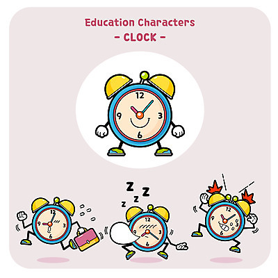 캐릭터 시계 일러스트 사람없음 세트 달리기 놀람 자명종 알람 잠 지각 사물캐릭터 일러캐릭터 AI파일 감정 모션 표정 파일형식 벡터