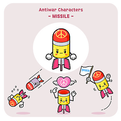 캐릭터 일러스트 사람없음 세트 평화 하트 깃발 미사일 사물캐릭터 일러캐릭터 AI파일 모양 컨셉 파일형식 벡터
