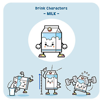 캐릭터 음료 일러스트 사람없음 세트 운동 아령 우유 성장 키_신체 음식캐릭터 일러캐릭터 AI파일 음식 신체 유제품 건강 파일형식 벡터