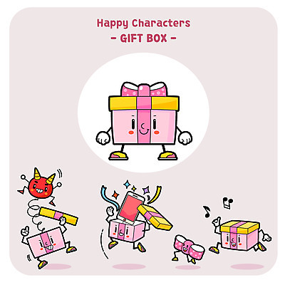 캐릭터 리본 일러스트 장난 선물 사람없음 선물상자 스마트폰 세트 점프 사물캐릭터 일러캐릭터 AI파일 모션 핸드폰 스마트기기 상자 파일형식 벡터