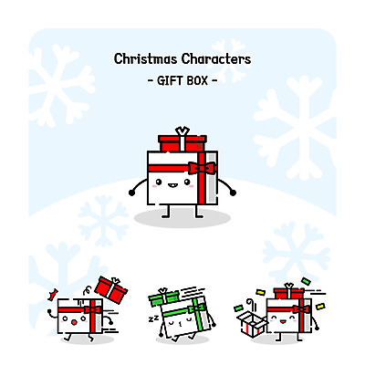 캐릭터 크리스마스 일러스트 눈꽃 선물 사람없음 선물상자 세트 달리기 잠 크리스마스캐릭터 눈꽃무늬 사물캐릭터 일러캐릭터 AI파일 기념일 무늬 모션 눈_날씨 상자 파일형식 벡터