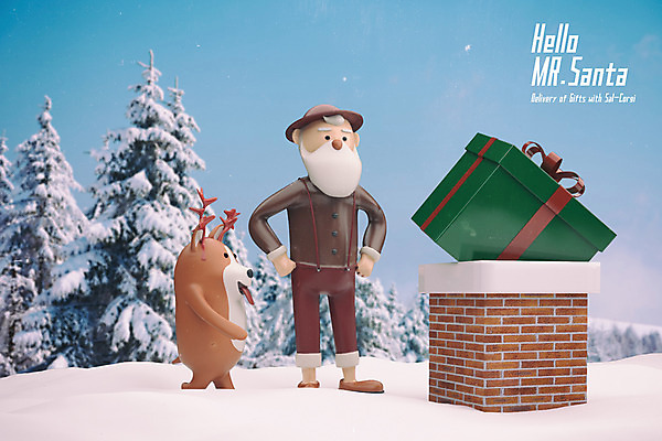 전신 PSD 나무 편집이미지 캐릭터 한마리 노년 남자 크리스마스 겨울 굴뚝 선물 한명 서기 산타클로스 3D 루돌프 강아지 디지털합성 합성 개캐릭터 반려 편집3D 식물 1 계절 기념일 동물캐릭터 모션 사슴 사람 성인 반려동물 개 파일형식