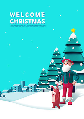 전신 PSD 나무 한마리 노년 남자 포스터 크리스마스 겨울 일러스트 한명 서기 건물 크리스마스트리 산타클로스 마을 루돌프 눈 개 강아지 개캐릭터 국내일러스트 자연요소 식물 1 건축물 계절 기념일 동물캐릭터 포유류 모션 날씨 사슴 사람 성인 반려동물 파일형식