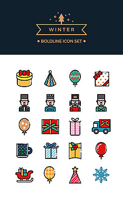 아이콘 겨울 선물 사람없음 세트 고깔모자 트럭 머그컵 눈 라인아이콘 썰매 풍선 호두까기인형 볼드라인 2D아이콘 AI파일 자연요소 모자_잡화 계절 자동차 날씨 컵 목각인형 파일형식 벡터