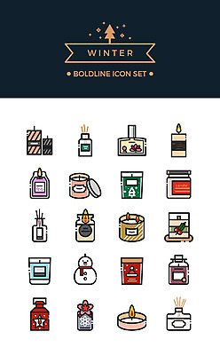아이콘 겨울 초 눈사람 크리스마스용품 사람없음 세트 라인아이콘 향초 디퓨저 볼드라인 2D아이콘 AI파일 계절 크리스마스 용품 파일형식 벡터
