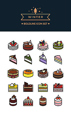 아이콘 크리스마스 겨울 디저트 사람없음 세트 케이크 조각케이크 라인아이콘 크리스마스케이크 볼드라인 2D아이콘 AI파일 계절 기념일 음식 파일형식 벡터