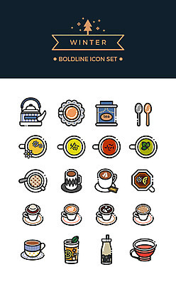 아이콘 커피 겨울 주전자 사람없음 세트 차 녹차 라인아이콘 홍차 라떼 허브차 버블티 볼드라인 2D아이콘 AI파일 계절 음료 주방용품 차_음료 파일형식 벡터