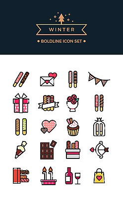 아이콘 겨울 초 사람없음 세트 쇼핑백 장미 와인 초콜릿 라인아이콘 큐피드 빼빼로 빼빼로데이 가랜드 짤주머니 볼드라인 2D아이콘 AI파일 계절 꽃 가방 데이이벤트 디저트 주류 파티용품 제빵도구 막대과자 파일형식 벡터
