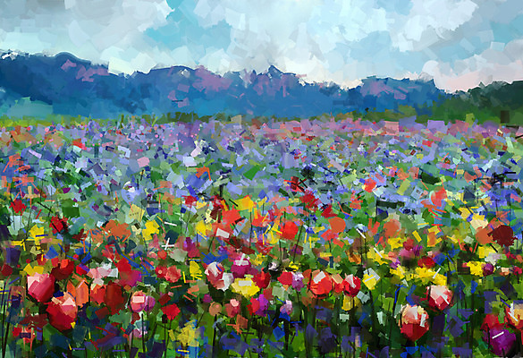 JPG 해외이미지 꽃 꽃밭 일러스트 풍경 사람없음 그림 손그림 유화 풍경화 해외202004 해외일러스트 식물 미술 파일형식 이미지허브