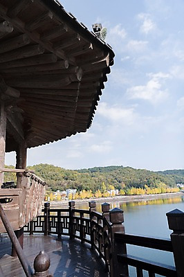 포토 JPG 주간 나무 구름 하늘 한국 풍경 사람없음 야외 경상북도 정자 낙동강 안동 월영교 국내포토 자연요소 식물 건축물 아시아 강 다리_건축물 경상도 파일형식 구미