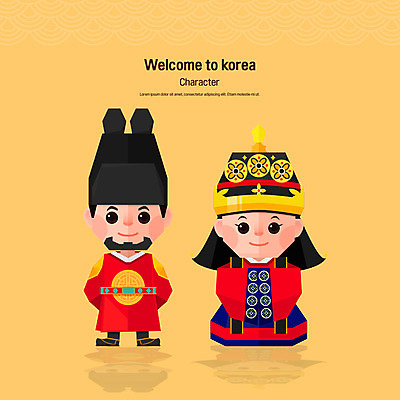 전신 캐릭터 한국전통 전통 여자 남자 일러스트 전통캐릭터 성인 두명 전통의상 한복 왕 전통행사 여왕 일러캐릭터 AI파일 한국 사람 이벤트 파일형식 벡터