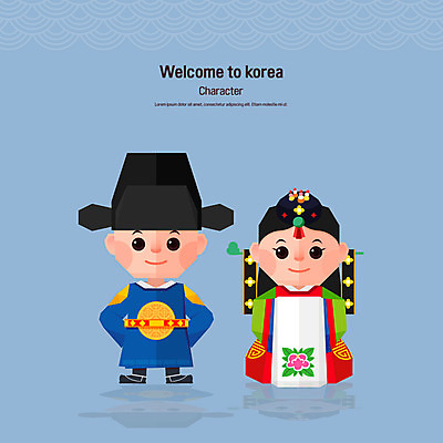 전신 캐릭터 한국전통 전통 여자 남자 신부 신랑 결혼 일러스트 전통캐릭터 성인 두명 전통의상 한복 전통혼례 전통행사 일러캐릭터 AI파일 한국 사람 이벤트 전통의례 파일형식 벡터