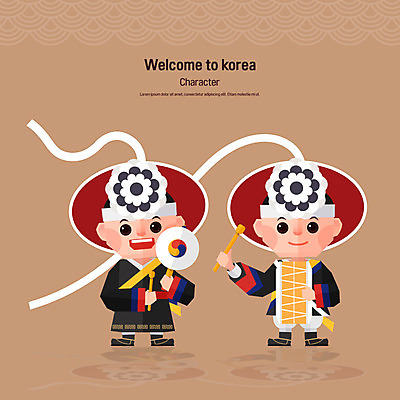 전신 캐릭터 한국전통 전통 남자 일러스트 전통캐릭터 서기 성인 두명 전통의상 한복 풍물놀이 전통공연 북 소고 상모 전통행사 상모돌리기 일러캐릭터 AI파일 모션 타악기 한국 국악기 국악 사람 이벤트 공연 파일형식 벡터