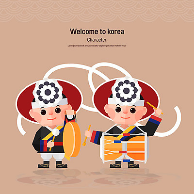 전신 캐릭터 한국전통 전통 남자 일러스트 전통캐릭터 서기 성인 두명 전통의상 한복 풍물놀이 전통공연 장구 징 상모 전통행사 상모돌리기 일러캐릭터 AI파일 모션 타악기 한국 국악기 국악 사람 이벤트 공연 파일형식 벡터