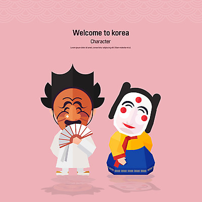 전신 캐릭터 한국전통 전통 여자 남자 일러스트 전통캐릭터 성인 두명 부채 전통의상 한복 탈춤 하회탈 전통행사 각시탈 일러캐릭터 AI파일 한국 사람 이벤트 전통공연 전통무용 탈 파일형식 벡터