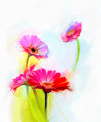 JPG 해외이미지 꽃 일러스트 사람없음 그림 손그림 거베라 유화 해외202004 해외일러스트 식물 미술 파일형식 이미지허브