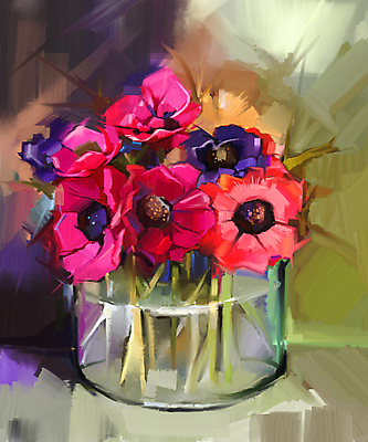 JPG 해외이미지 잎 일러스트 사람없음 꽃병 그림 유화 해외202004 해외일러스트 식물 꽃 미술 파일형식 이미지허브