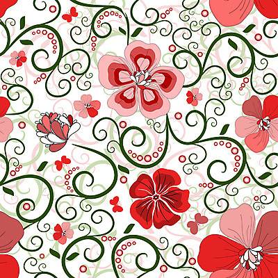 JPG 해외이미지 디자인 꽃 줄기 나비 백그라운드 잎 여러마리 일러스트 사람없음 빨간색 초록색 원형 화려 해외202004 해외일러스트 도형 식물 컬러 다수 곤충 컨셉 파일형식 이미지허브