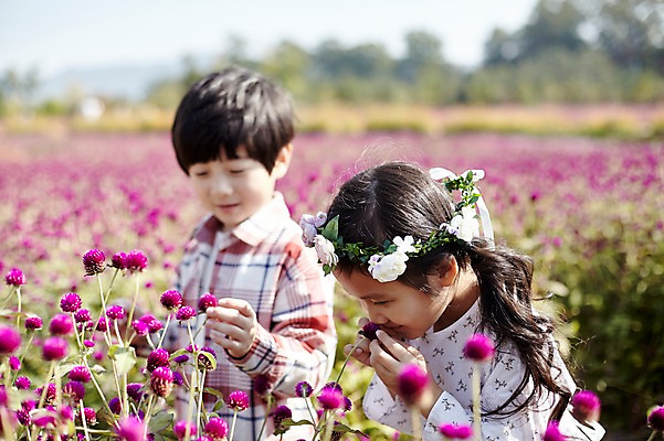 포토 JPG 주간 여자 남자 어린이라이프 어린이 꽃밭 서기 미소 상반신 야외 두명 앞모습 귀여움 화관 한국인 짝꿍 향기 꽃구경 어린이만 국내포토 자연요소 라이프스타일 꽃 뷰포인트 컨셉 모션 표정 사람 동양인 친구 냄새 파일형식
