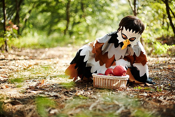 포토 JPG 주간 전신 남자 어린이라이프 어린이 조류 한명 앉기 야외 앞모습 분장 귀여움 한국인 사과 숲속 사과바구니 역할놀이 코스프레 소년한명만 국내포토 자연요소 동물 1 라이프스타일 뷰포인트 컨셉 과일 모션 놀이 사람 동양인 바구니 숲 남자한명만 소년만 파일형식