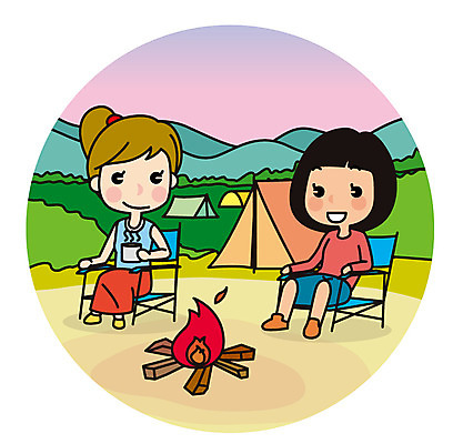 전신 여자 유럽 해외여행 여행 일러스트 텐트 앉기 성인 두명 친구 캠핑 모닥불 국내일러스트 AI파일 해외 나라 관계 모션 불 레저 캠핑도구 사람 파일형식 벡터