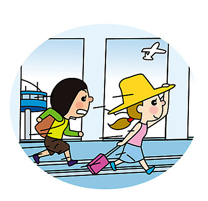 전신 여자 유럽 해외여행 여행 일러스트 비행기 들기 성인 두명 친구 달리기 캐리어 공항 늦음 관제탑 국내일러스트 AI파일 해외 나라 관계 항공교통 교통시설 모션 대중교통 사람 여행가방 파일형식 벡터