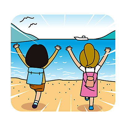 전신 여자 유럽 바다 해외여행 여행 일러스트 갈매기 성인 해변 두명 친구 선박 국내일러스트 AI파일 해외 나라 수상교통 관계 조류 사람 파일형식 벡터