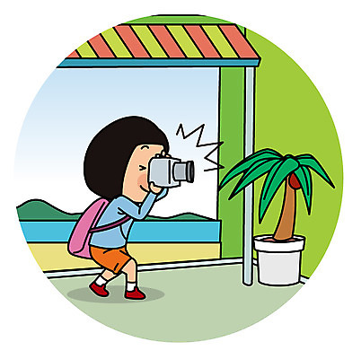 전신 여자 유럽 바다 해외여행 여행 일러스트 한명 성인 해변 야자수 카메라 사진촬영 국내일러스트 AI파일 나무 1 해외 나라 사람 전자제품 촬영 파일형식 벡터