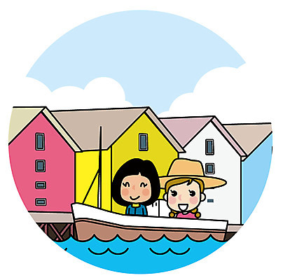 여자 유럽 해외여행 여행 일러스트 주택 북유럽 상반신 성인 두명 친구 항구 선박 국내일러스트 AI파일 해외 나라 수상교통 관계 교통시설 사람 건물 파일형식 벡터