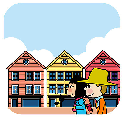 여자 유럽 해외여행 여행 일러스트 주택 북유럽 상반신 성인 두명 친구 걷기 국내일러스트 AI파일 해외 나라 관계 모션 사람 건물 파일형식 벡터