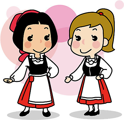 전신 여자 유럽 해외여행 여행 일러스트 핀란드 서기 성인 두명 친구 전통의상 국내일러스트 AI파일 전통 해외 나라 관계 모션 북유럽 사람 파일형식 벡터