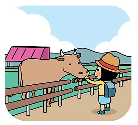 전신 여자 유럽 해외여행 여행 일러스트 산 한명 서기 성인 울타리 농장 소 건초 먹이 국내일러스트 AI파일 1 해외 나라 농업 포유류 모션 사람 담장 파일형식 벡터