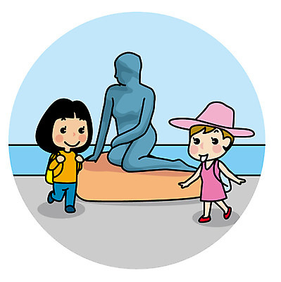 전신 여자 유럽 해외여행 여행 포즈 일러스트 덴마크 서기 성인 두명 친구 동상 국내일러스트 AI파일 해외 나라 관계 모션 북유럽 사람 조형물 기념물 파일형식 벡터