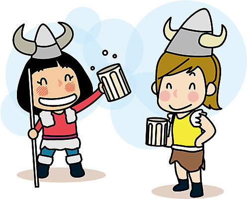 전신 전통 여자 유럽 해외여행 여행 일러스트 맥주 서기 성인 두명 친구 체험 바이킹 국내일러스트 AI파일 해외 나라 컨셉 관계 모션 주류 사람 파일형식 벡터