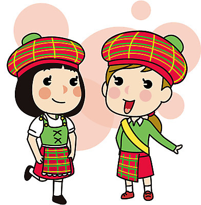 전신 여자 유럽 해외여행 여행 일러스트 서기 성인 두명 친구 체험 전통의상 스코틀랜드 국내일러스트 AI파일 전통 해외 나라 컨셉 관계 모션 영국 사람 파일형식 벡터