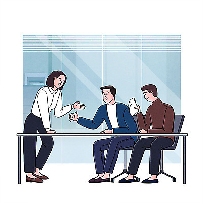 전신 PSD 여자 남자 일러스트 회사 회의 서기 앉기 성인 세명 비즈니스라이프 사무실 업무 직장인 비즈니스맨 비즈니스우먼 회의실 국내일러스트 직업 라이프스타일 비즈니스 모션 사람 작업 파일형식