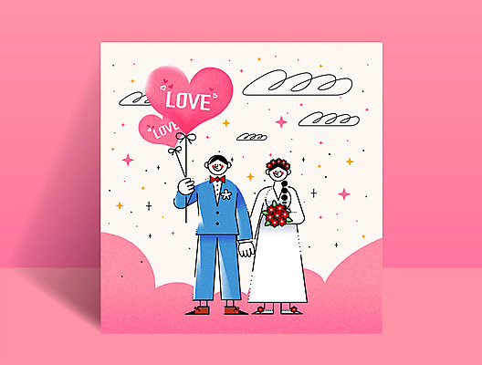 전신 구름 여자 남자 행복 신부 신랑 결혼 일러스트 사랑 이벤트 성인 두명 손잡기 기쁨 콜라주 하트풍선 풍선 국내일러스트 AI파일 자연요소 감정 모션 사람 하트 파일형식 벡터