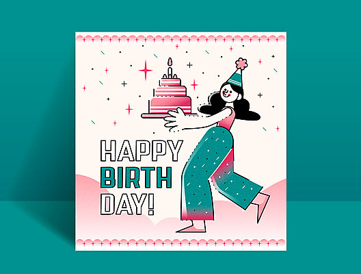 전신 여자 일러스트 한명 이벤트 성인 고깔모자 생일 생일케이크 콜라주 해피버스데이 국내일러스트 AI파일 모자_잡화 1 기념일 사람 케이크 파일형식 벡터