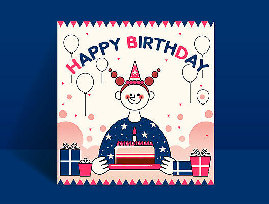 여자 일러스트 한명 이벤트 상반신 성인 기쁨 축하 생일 생일케이크 콜라주 풍선 생일선물 해피버스데이 국내일러스트 AI파일 1 기념일 감정 컨셉 선물 사람 케이크 파일형식 벡터