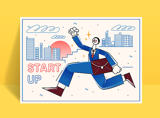 전신 구름 남자 일러스트 한명 서기 이벤트 성인 건물 달리기 태양 기쁨 직장인 시작 콜라주 첫출근 국내일러스트 AI파일 자연요소 직업 1 건축물 감정 모션 사람 출근 파일형식 벡터